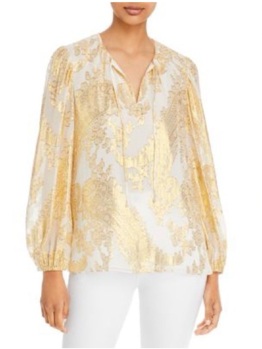 Kobi Halperin Women's Ivory Silk Nicky Floral Brocade Blouse Top Size S EUC